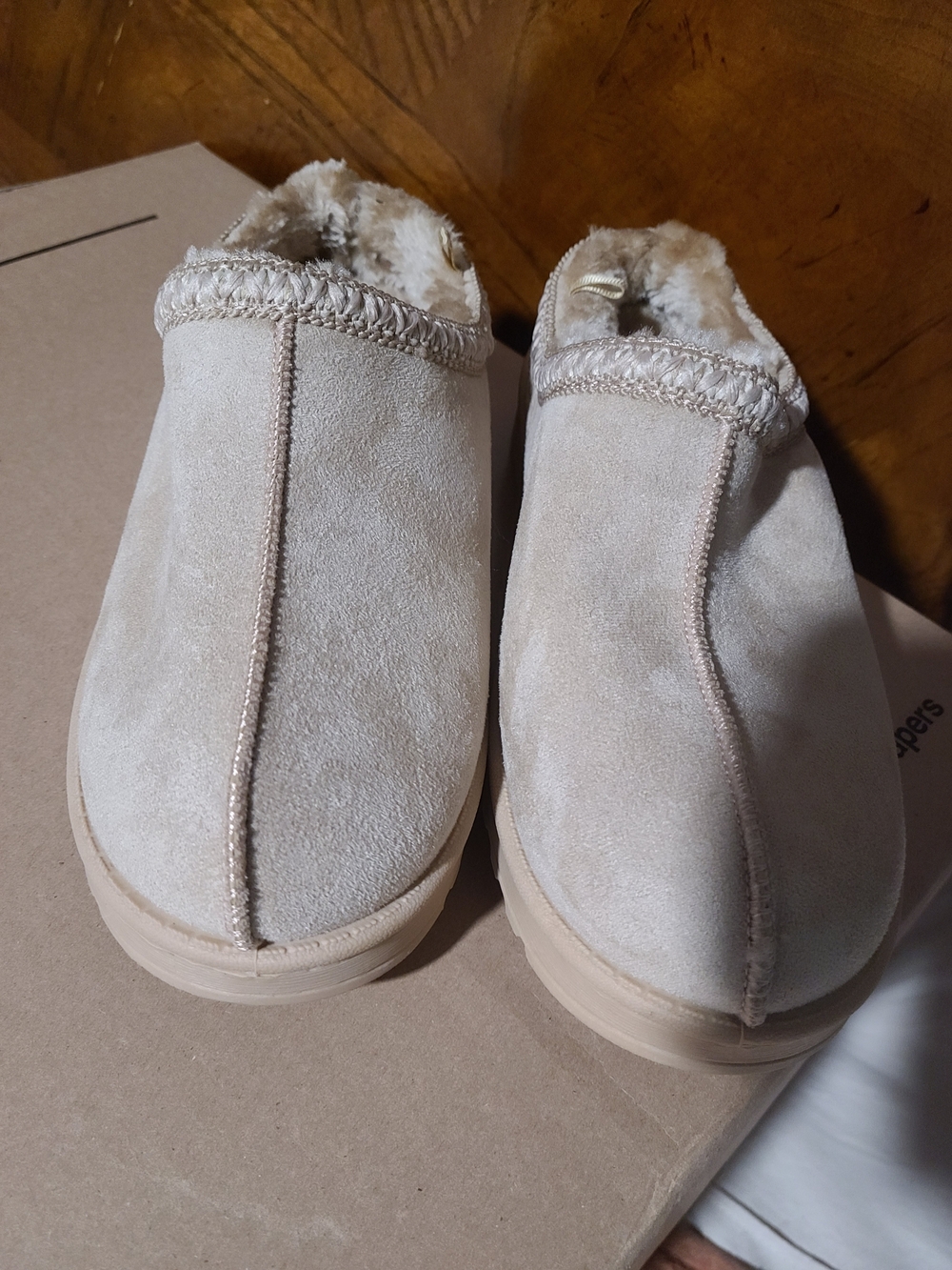 Kids Cozy Slip-On Suede Mules in Light Beige